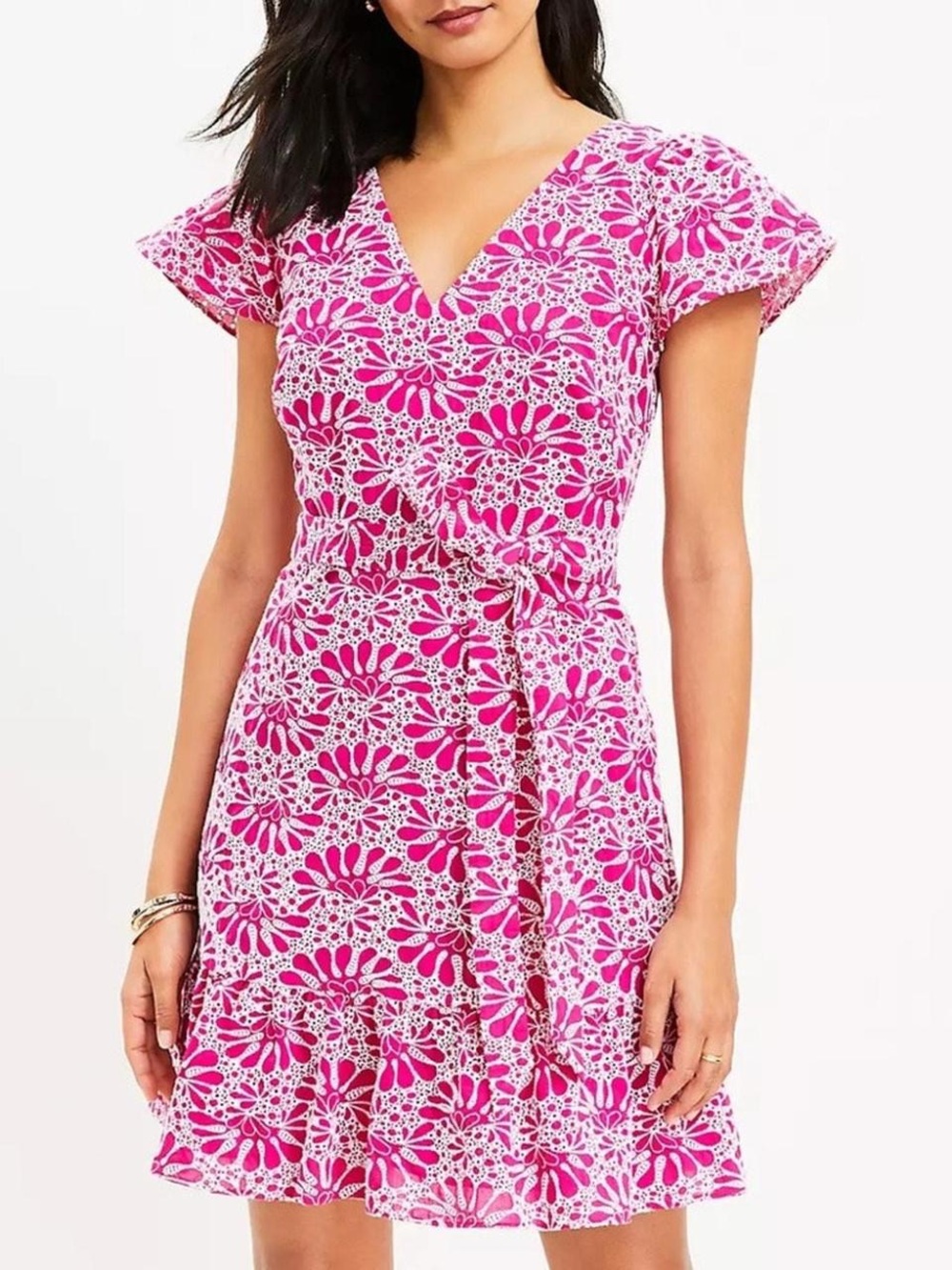 Women's Pink Floral V-Neck Dress